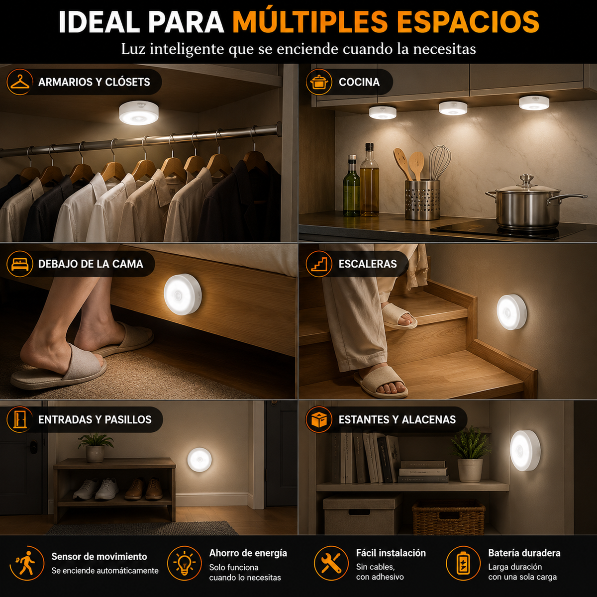💡🚶‍♂️ Tu casa se ilumina sola cuando te movés 🌙🚶‍♂️ <br> ⚡ Sin cables • 🔋 Recargable • 🧲 Instalación fácil <br> <span style="color:#dc2626;font-weight:900;">🔥 OFERTA ESPECIAL: 25% DE DESCUENTO</span>