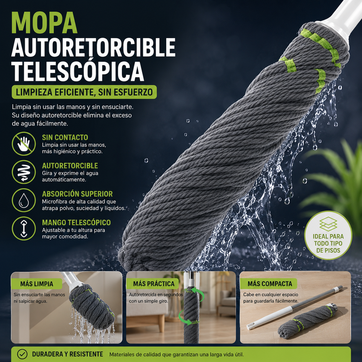 🧼✨ ¡LIMPIA MÁS RÁPIDO Y SIN ENSUCIARTE LAS MANOS! ✨🧼 <br> 🏠 Pisos impecables en minutos | 💧 Escurrido automático | 🙌 Sin esfuerzo <br> <span style="color:#dc2626;font-weight:900;">🔥 OFERTA ESPECIAL: 25% DE DESCUENTO</span>