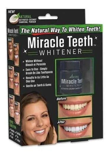 ✨ Miracle Teeth Whitener – Polvo Blanqueador Dental Natural con Carbón de Coco | Sin Peróxido | Como se ve en TV <br> <span style="color:#dc2626;font-weight:900;">🔥 OFERTA ESPECIAL: 25% DE DESCUENTO</span>